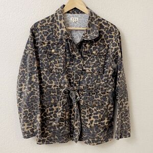 POL Women's Leopard Print Jean Jacket in Black and Tan